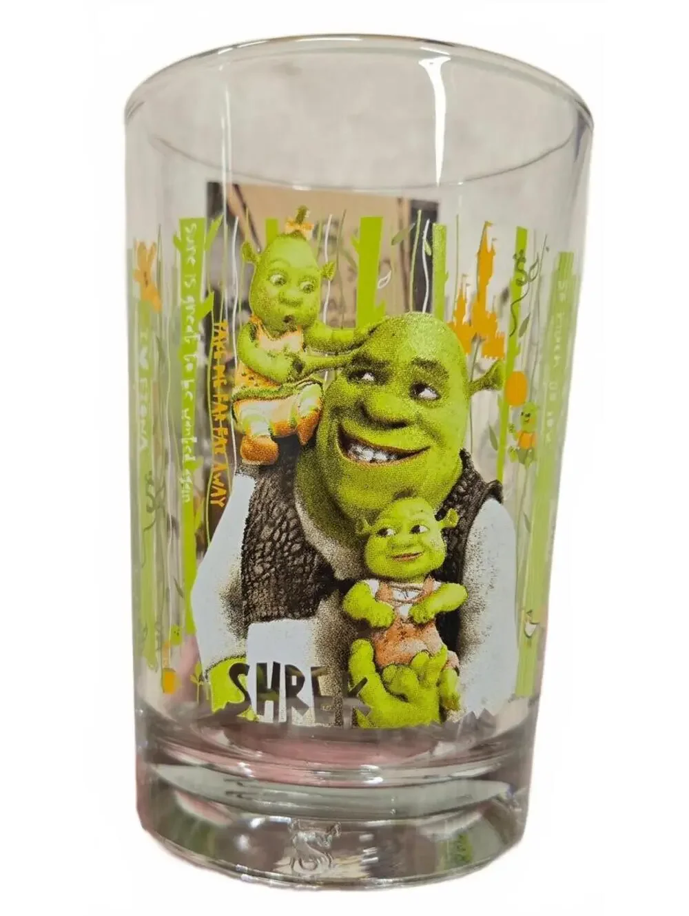 Set of 4 McDonald's Shrek Character Glasses Featuring Shrek, Fiona, Donkey, and